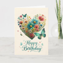 Feliz Aniversário Borboleta Flor Silvestre Coração