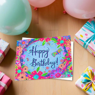 Cartão Feliz Aniversário Borboleta Floral Girly