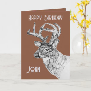 Cartão Feliz Aniversário Buck Deer Desenho de Vida Selvag