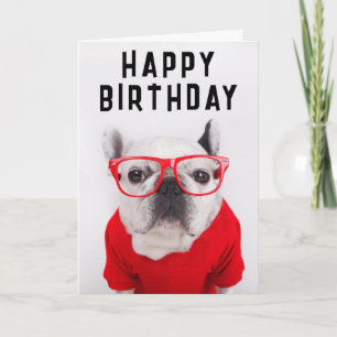 Cartão Feliz Aniversário   Bulldog Francês com Óculos