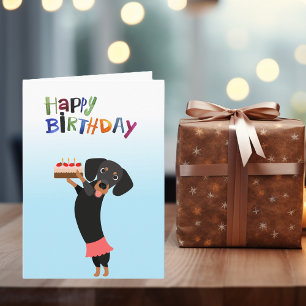 Cartão Feliz Aniversário Cachorro Bonito com Bolo