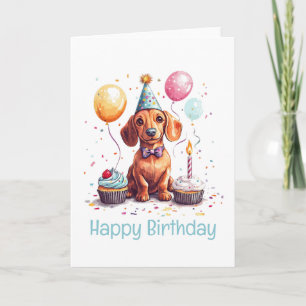 Cartão Feliz Aniversário Cachorro Dachshund