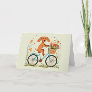Cartão Feliz Aniversário Cachorro Dachshund Andando de Bi