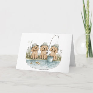 Cartão Feliz Aniversário Cachorro de Goldendoodle Pescar