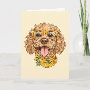 Cartão Feliz Aniversário Cachorro Goldendoodle Óculos de
