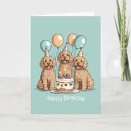 Cartão Feliz Aniversário Cachorros de Goldendoodle