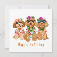Feliz Aniversário Cachorros Goldendoodle Havaianos