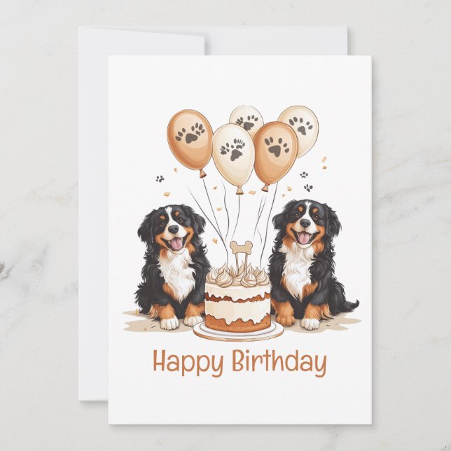 Cartão Feliz Aniversário Cães de Montanha Bernese (Frente)