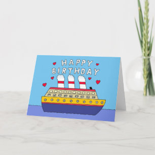 Cartão Feliz Aniversário, Cartoon Cruise Nave Humor