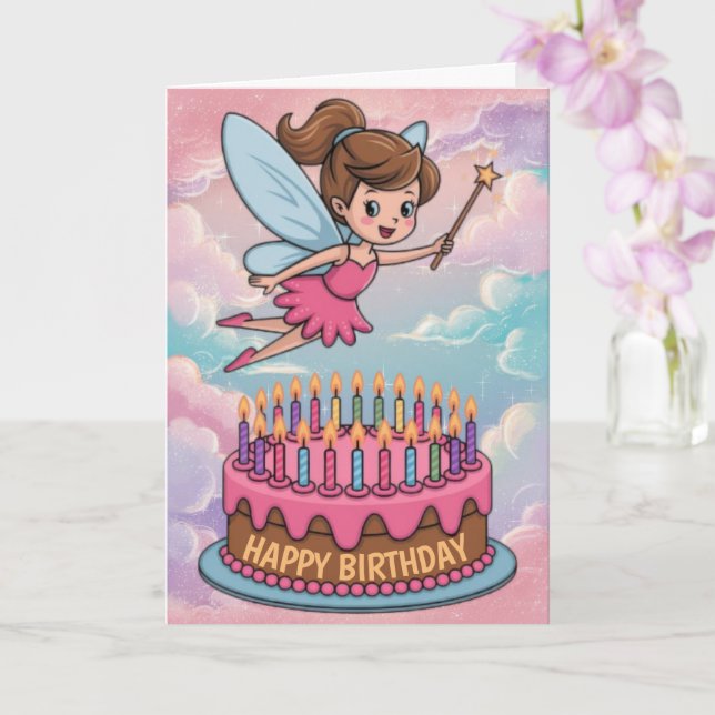Cartão Feliz aniversário Cartoon Fairy (Orquídea)