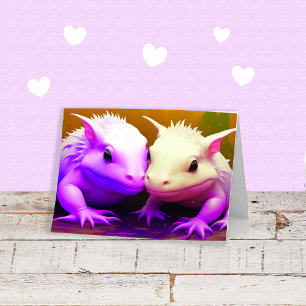 Cartão Feliz Aniversário Casal Fofo de Axolote Amor arte 