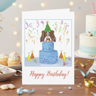 Cartão Feliz Aniversário Cavalier King Charles Com Bolo