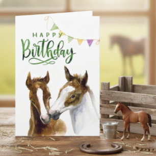 Cartão Feliz Aniversário Cavalo Potro Aquarela 