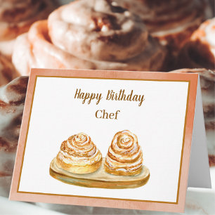Cartão Feliz Aniversário Chef Watercolor Cinnamon Buns