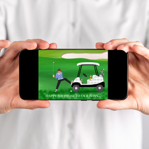 Cartão Feliz Aniversário Chefe - Golfer Em Situação Engra