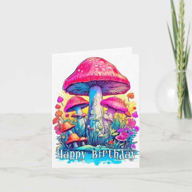 Cartão Feliz Aniversário Cogumelos Mágicos (Frente)