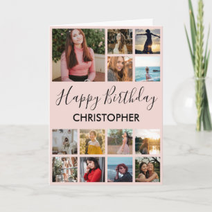 Cartão Feliz Aniversário Colagem de Fotos 13 Fotos Rosa P