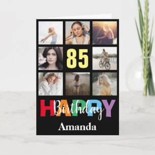 Cartão Feliz Aniversário Colagem de Fotos Moderna de Pret