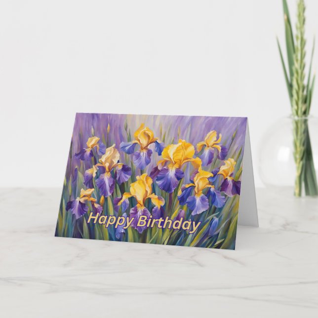 Cartão Feliz Aniversário Colorida Flores Iris (Frente)