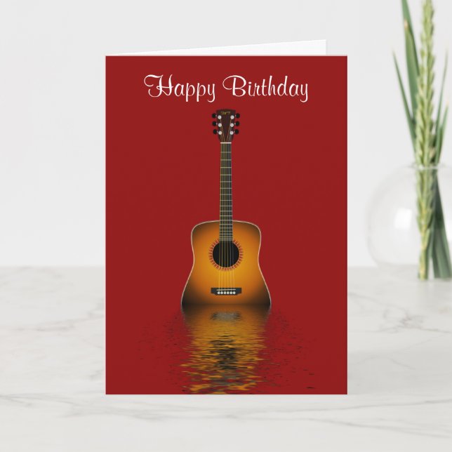 Cartão Feliz aniversario com a guitarra acústica para o (Frente)