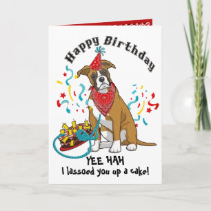 Cartão Feliz aniversário com Boxer em Red Bandana