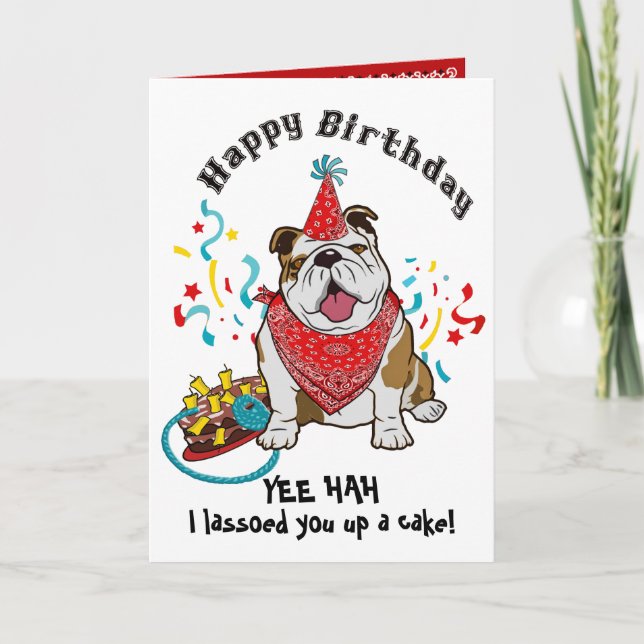 Cartão Feliz aniversário com Cachorro-Bulldog em Bandana  (Frente)