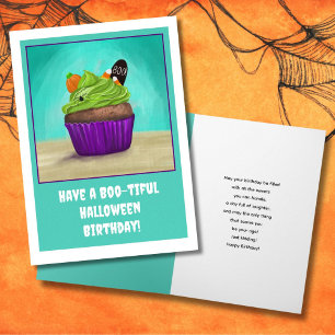 Cartão Feliz Aniversário com Cupcake de Halloween