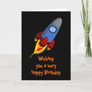 Cartão Feliz aniversário com foguete espaçonave para meni