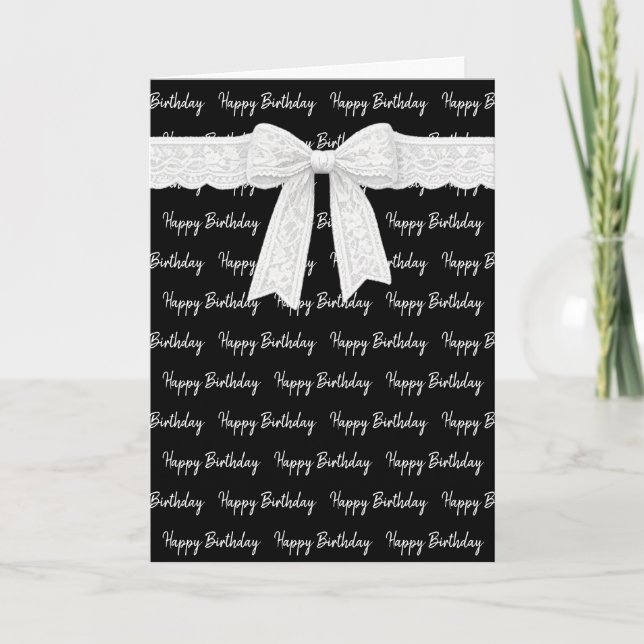 Cartão Feliz Aniversário Com Laço Branco (Frente)