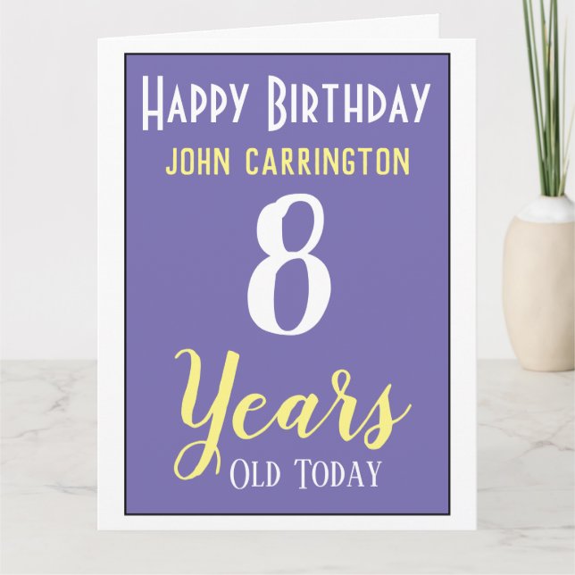 Cartão Feliz Aniversário com Nome e Idade 8 Anos (Frente)