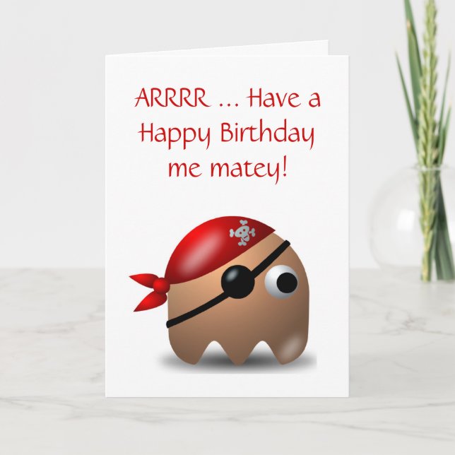 Cartão Feliz aniversário com pirata e adesivo (Frente)