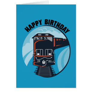 Cartão Feliz aniversário com trem, General, Azul