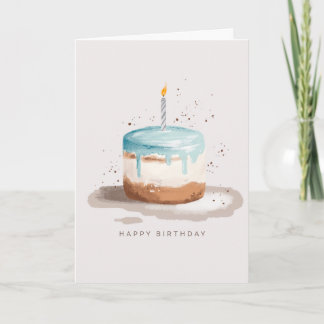 Cartão Feliz Aniversário com um Bolo Azul e Branco