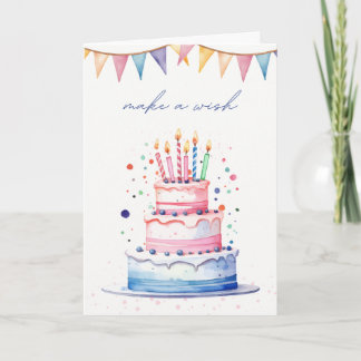 Cartão Feliz Aniversário com um bolo de 3 andares e bande