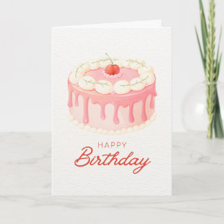 Cartão Feliz Aniversário com um Bolo Rosa