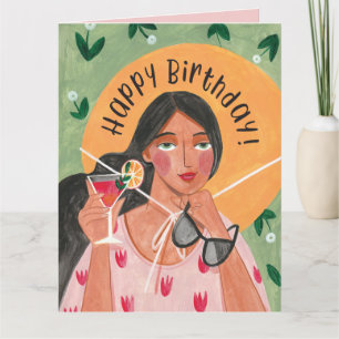 Cartão Feliz Aniversário Coquetel de Verão Mulher
