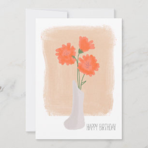 Cartão Feliz Aniversário Coral Florals Brush Stroke