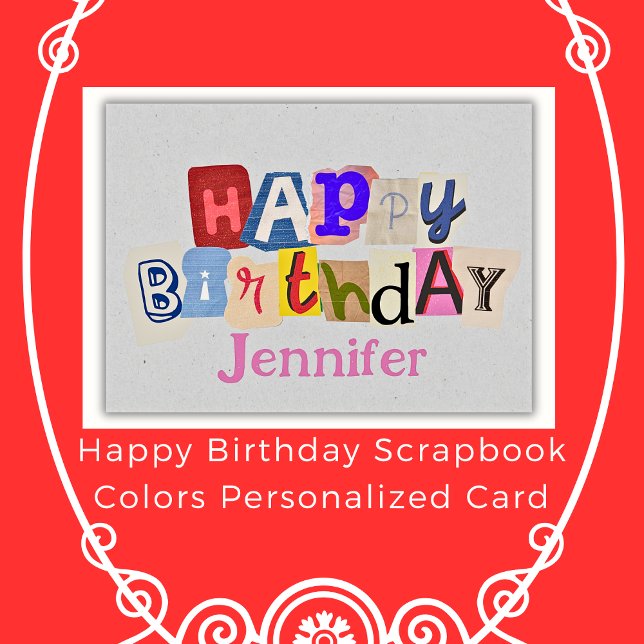 Cartão Feliz Aniversário Cores do Scrapbook Nome Personal (Happy Birthday Scrapbook Colors Personalized Name Card)