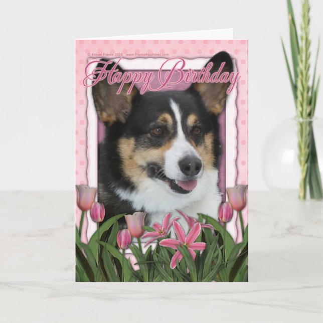 Cartão Feliz aniversário - Corgi (Frente)
