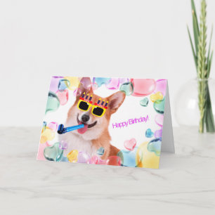 Cartão Feliz aniversário Corgi com óculos