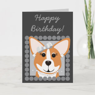 Cartão Feliz aniversário! Corgi Lady Cinza