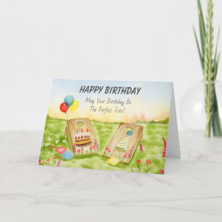Cartão Feliz Aniversário Cornhole Diversão no Quintal