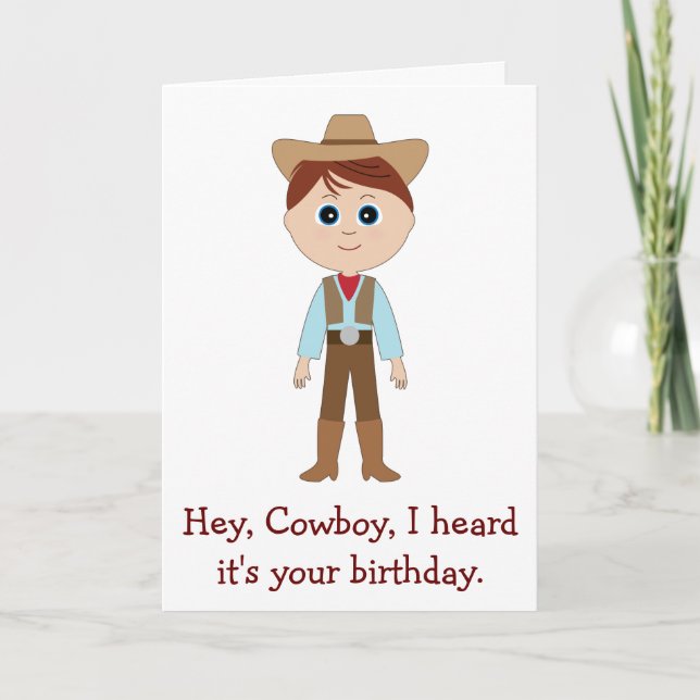 Cartão Feliz aniversário, Cowboy para o neto (Frente)