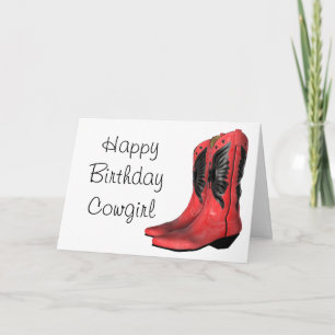 Cartão Feliz Aniversário Cowgirl Boots Red Greeting Card