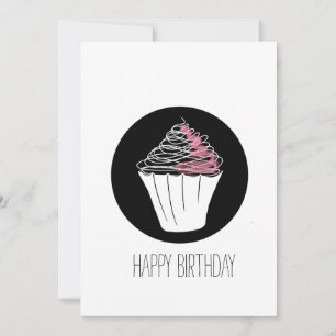 Cartão Feliz Aniversário Cupcake Minimalista Doodle
