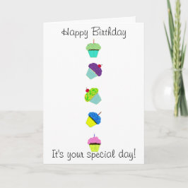 Cartão Feliz Aniversário Cupcakes Coloridos