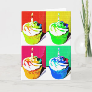 Cartão Feliz Aniversário Cupcakes Pop Art