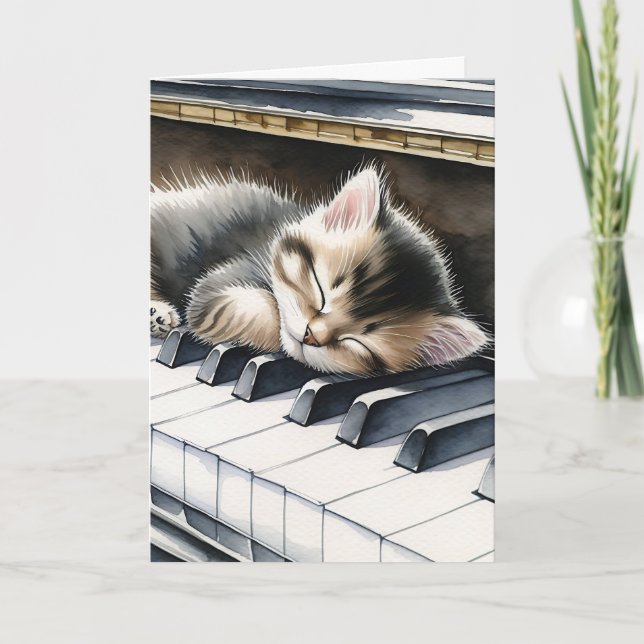 Cartão Feliz aniversário | Cute Kitten em Piano Keys (Frente)
