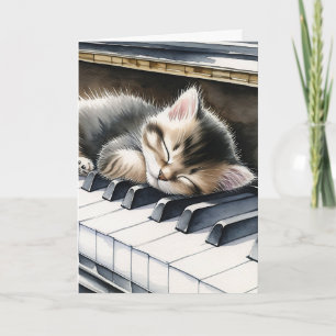 Cartão Feliz aniversário Cute Kitten em Piano Keys