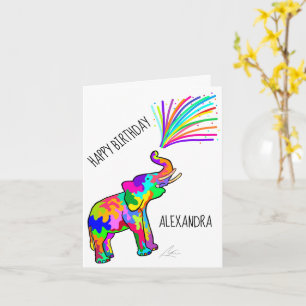 Cartão Feliz Aniversário da Arte Elefante Colorida